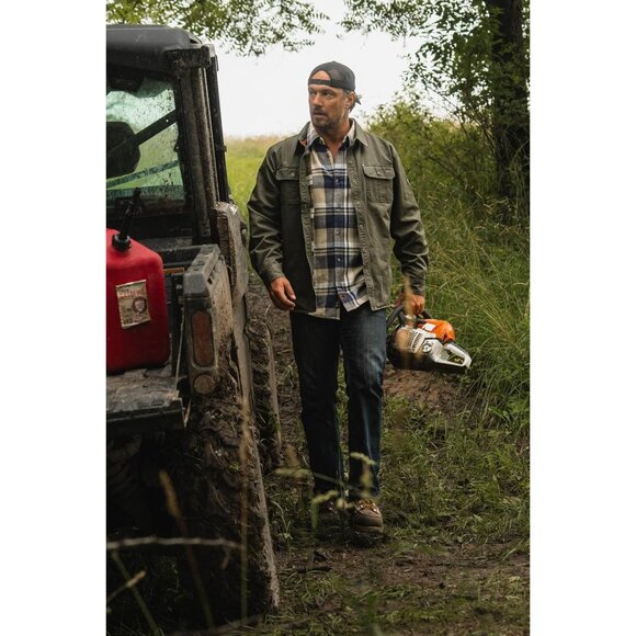 Mens Dark Army Whitetails Flannel Lined Shirt Jacket Waxed Cotton Water Resis - Picture 7 of 7